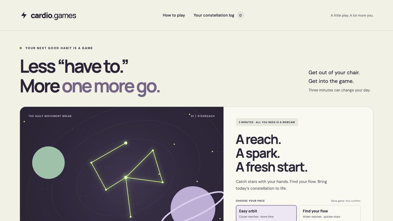 Cardio Games homepage screenshot